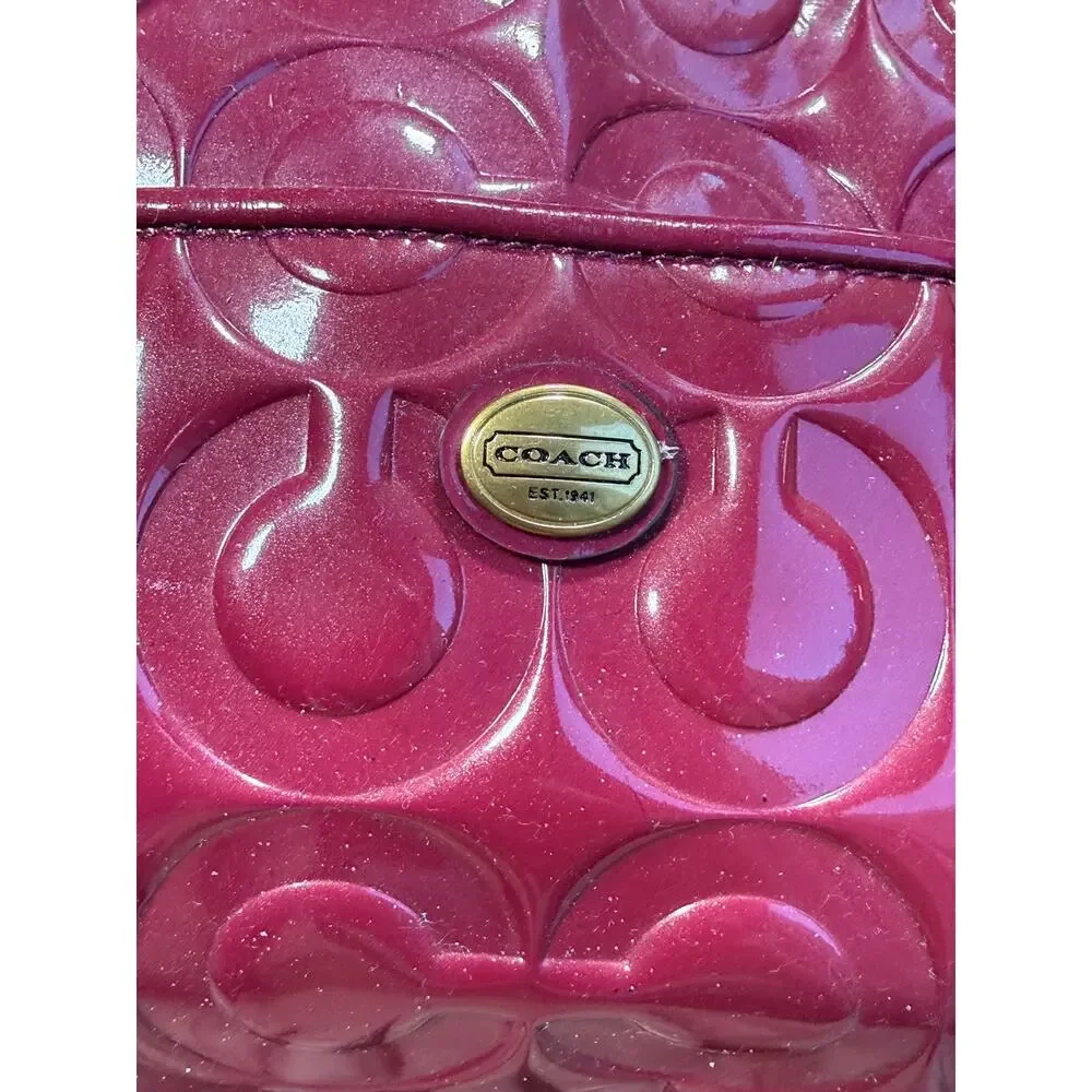 Coach Peyton OP Art Satchel Bag Shimmer Berry Logo Embossed